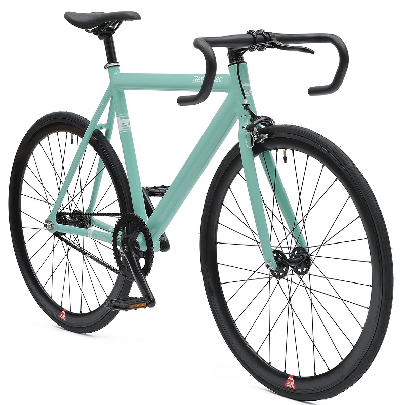 a green single speed road bike